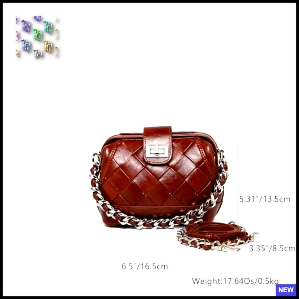 Leather Quilted Chain Strap Crossbody Bag Vintage Style Mini Shoulder Bag - Picture 2 of 7